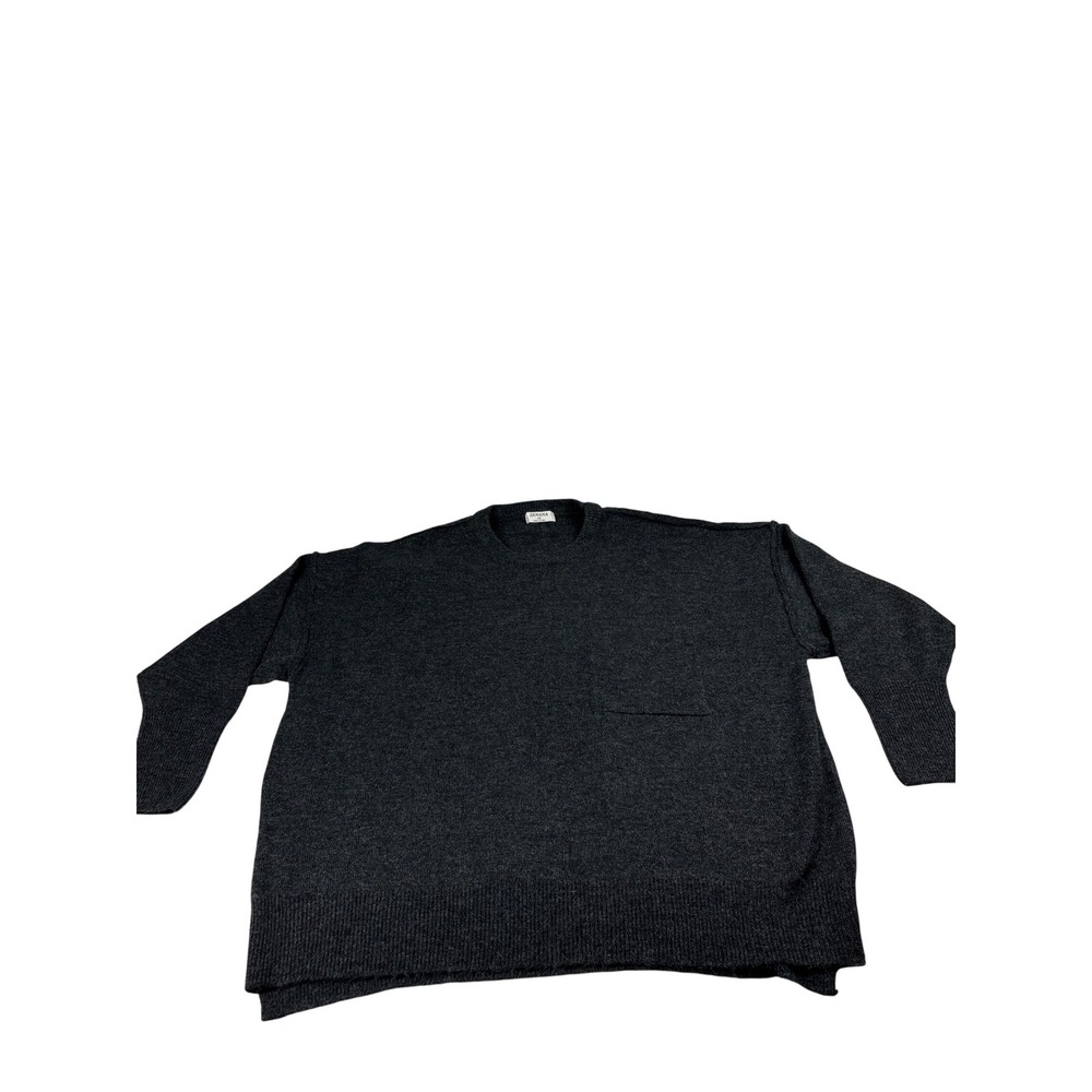 Zenana Women Charcoal Gray Oversized Knit Sweater Plus Size 1X Crew Neck Pocket